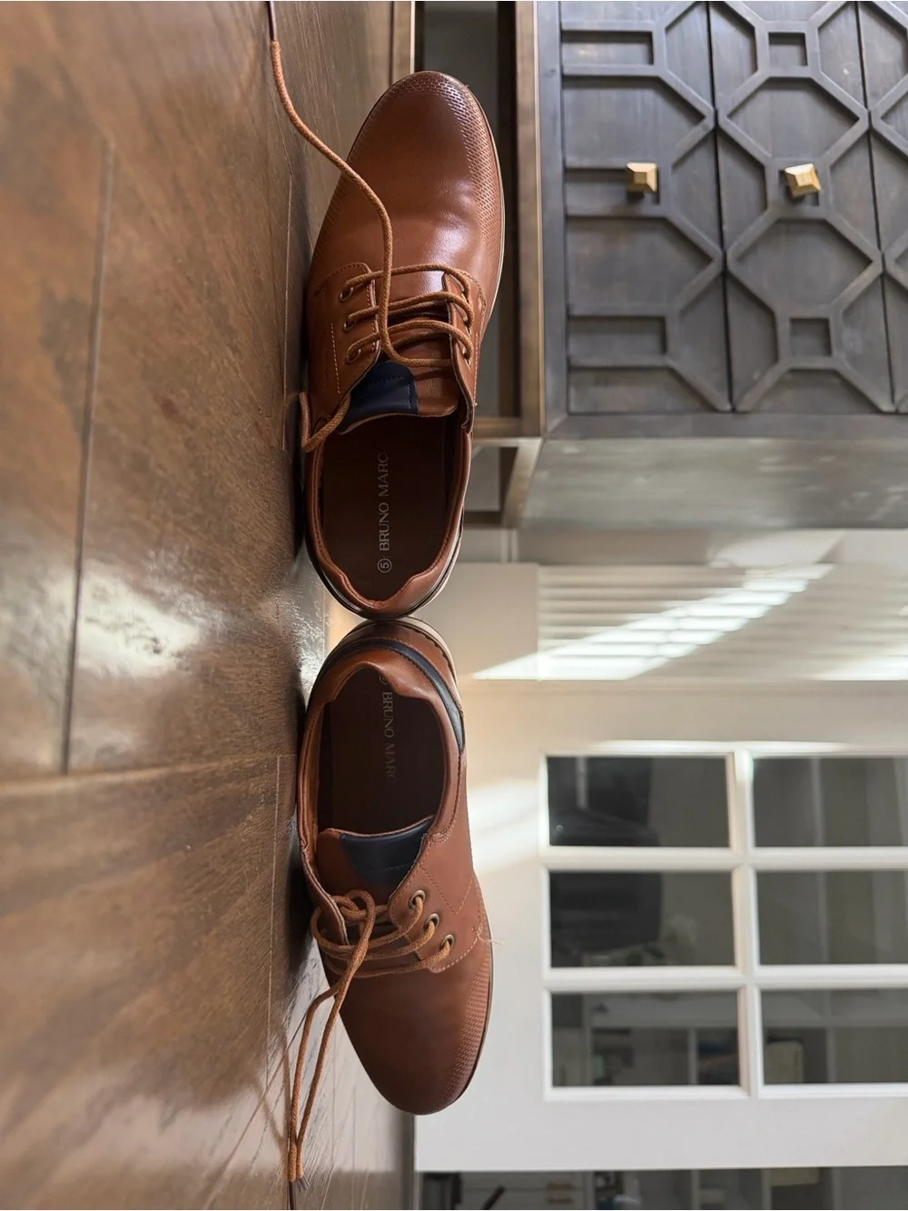 Boy’s Tan Leather Derby Shoes with Contrast Trim